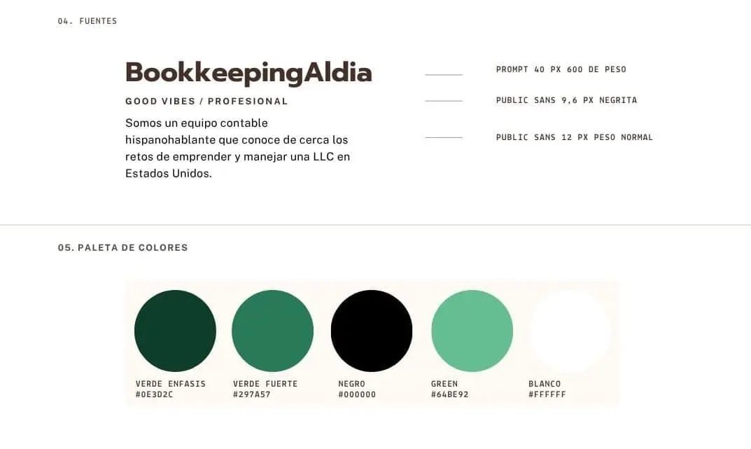 Vista principal del branding de Bookkeepingaldia